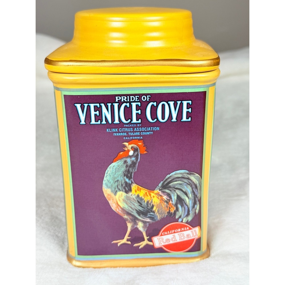 Oneida Vintage Label Collection Venice Cove Rooster Citrus Ceramic Canister 7"